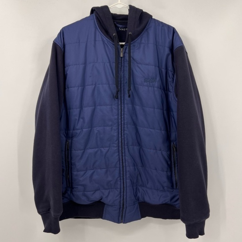 Chaps Sport Mens Quilted Hybrid Jacket Blue Full Zip Hoodie‎ Puffer Large L